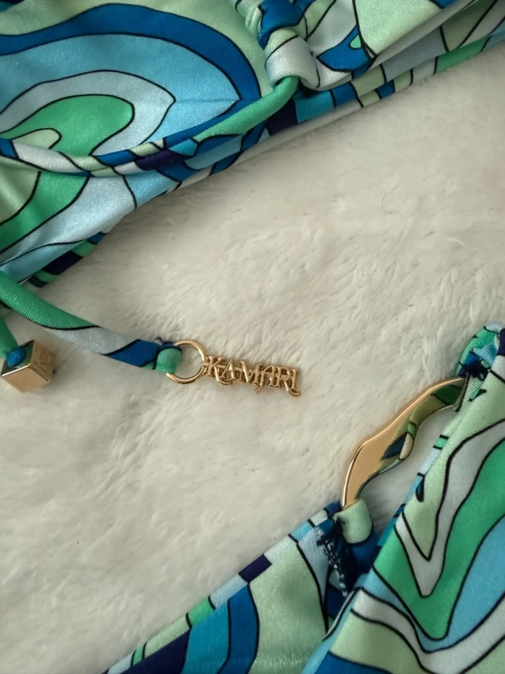 Kamari Swim Blue Green Retro Print Cutout Bikini Set Medium NWT - Picture 6 of 9